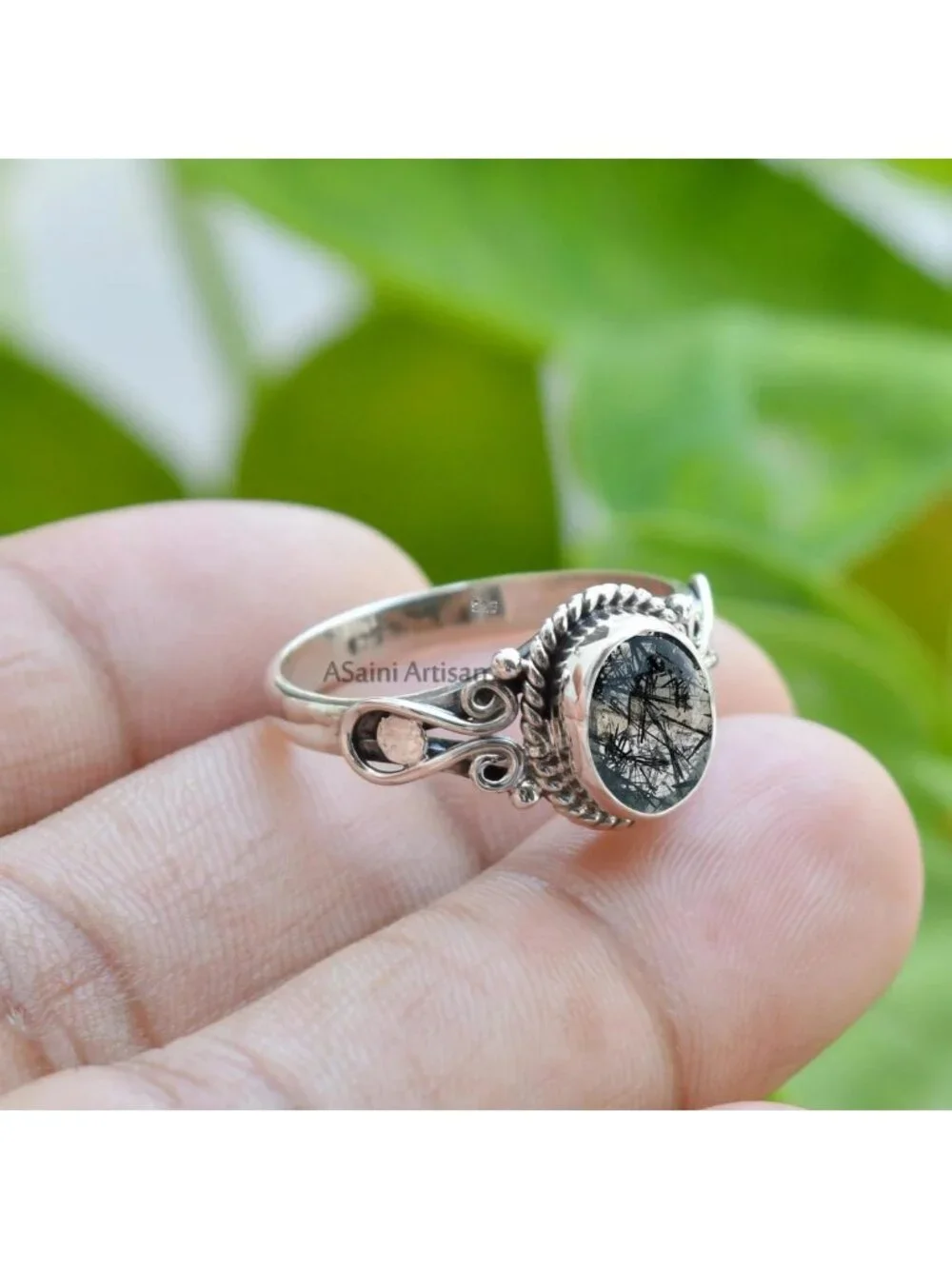 Handmade 925 Sterling Silver Rings with Oval Natural Gemstones - Unique Jewelry